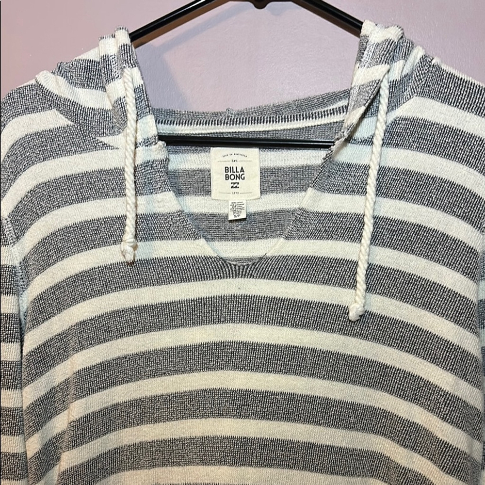 Billabong Striped Hoodie Gray White Pullover Surf Style S - Picture 4 of 6